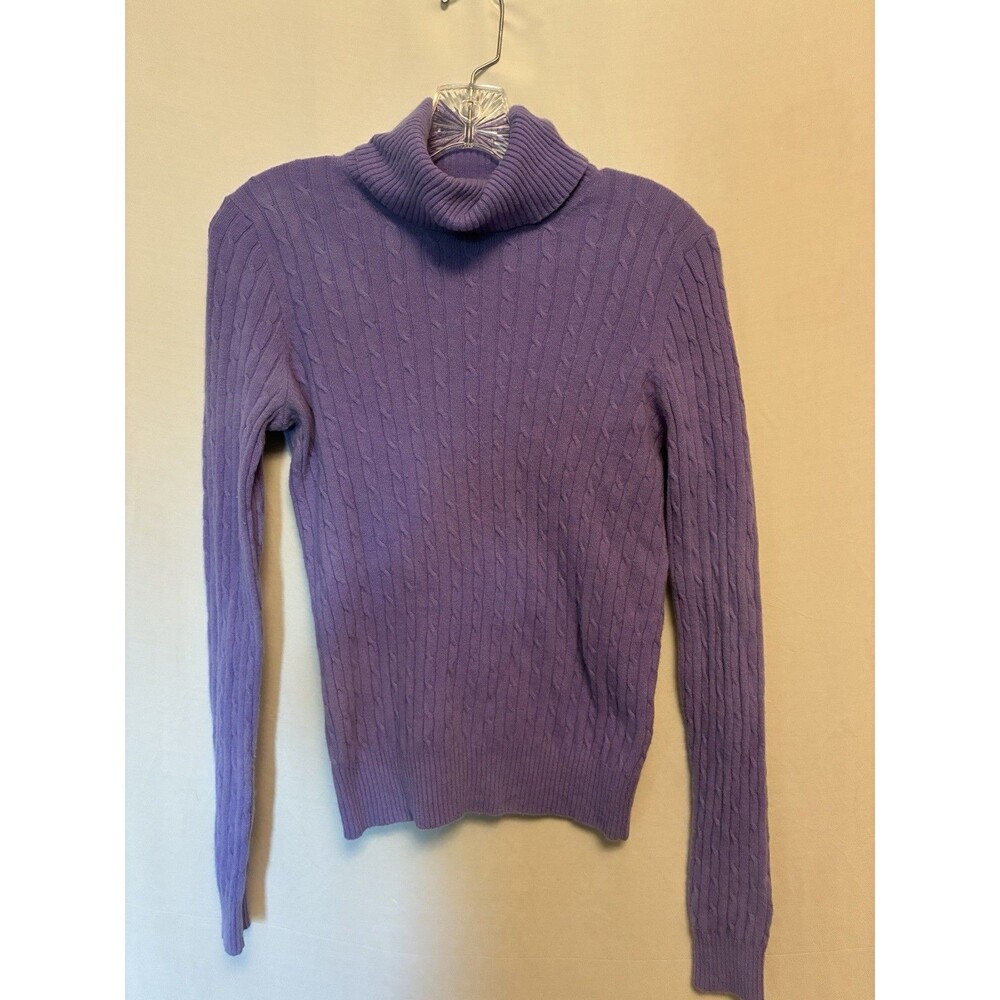 J.CREW Women’s Wool Cashmere Cable Knit Turtleneck Sweater Purple Size S